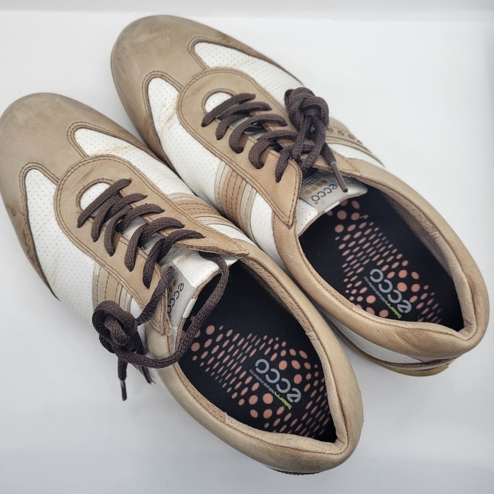ECCO Women's Hydromax Tan White Golf Shoes Size 41 US 10 Round Toe - Picture 5 of 15
